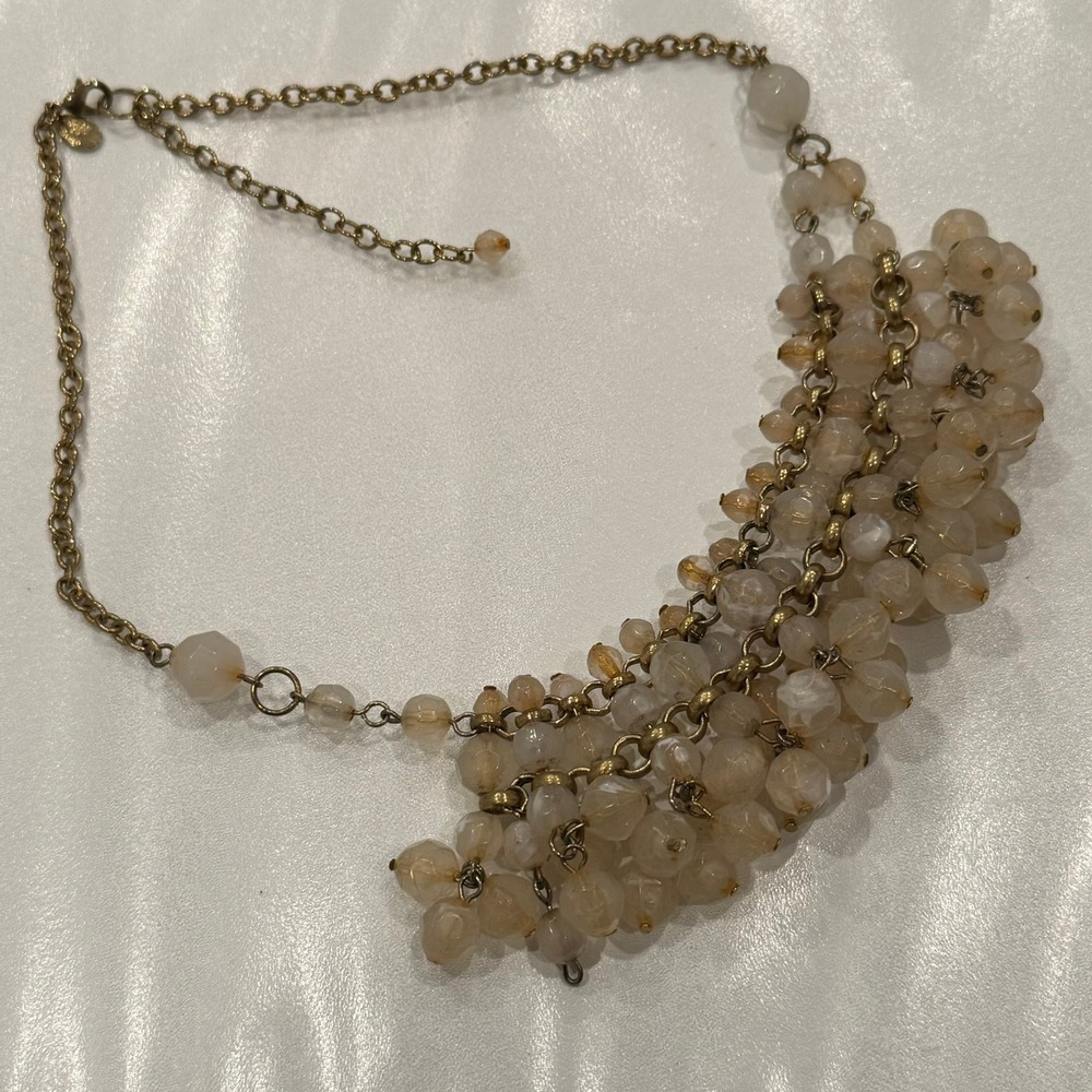 Gold Tone Beaded layered Cluste Necklace Womens Adjustable‎